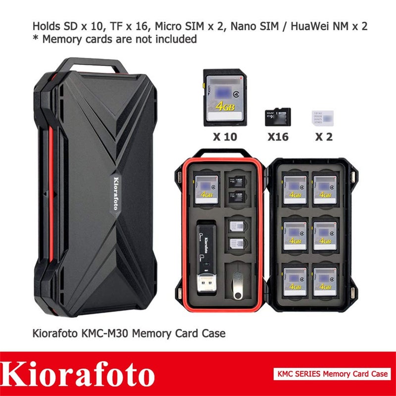 Kiorafoto [Memory Card Reader + 10 SD + 16 TF + 4 SIM] Magnetic Closure Memory Card Case Holder Organizer Protector Keeper for Camera SD SDHC SDXC MSD MicroSD TF Card & Micro SIM Nano SIM NM Nano Memory Cards - Image 2